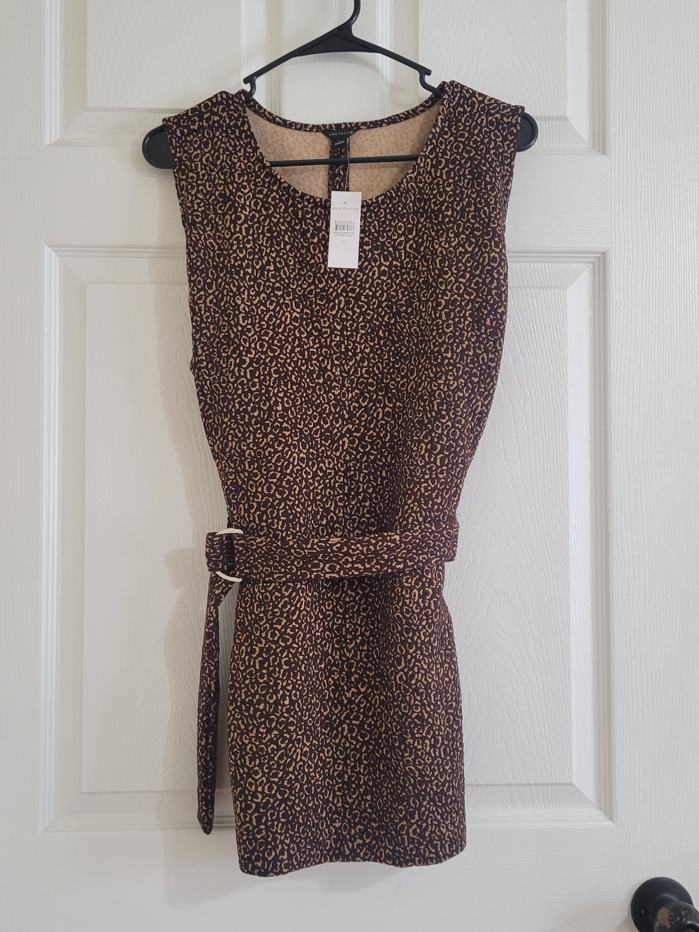 NWT Ann Taylor Brown Leopard-Print Sleeveless Belted Top XL